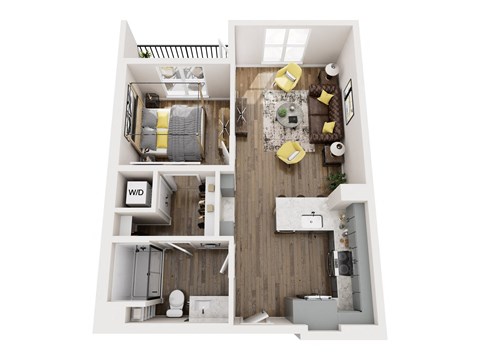 Floor plan for 1 bed, 1 bath, 701 sqft